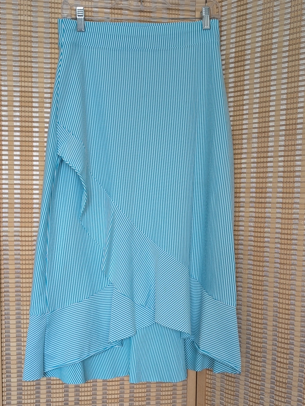 Lands' End White and Turquoise Striped Midi Skirt